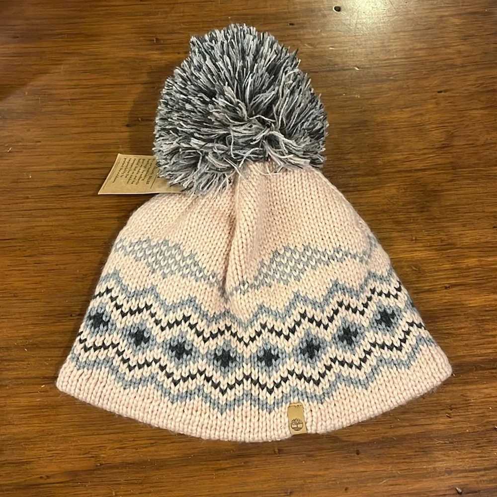 Timberland Winter Pom Hat and Gloves Set new pink Acrylic One Size Women’s